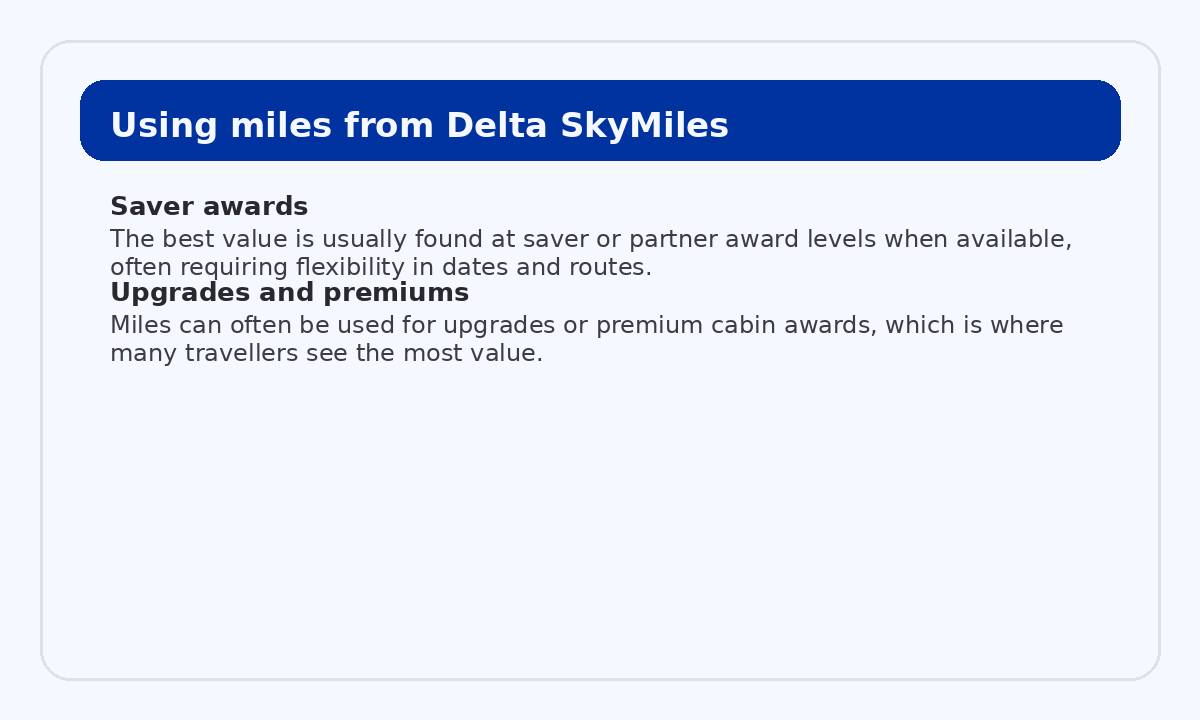 Using miles from Delta SkyMiles for flights and upgrades