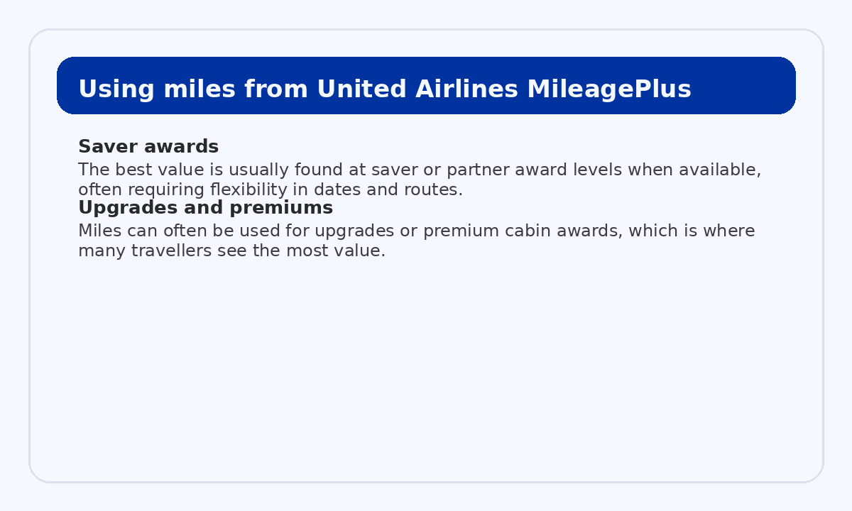 Using miles from United Airlines MileagePlus for flights and upgrades